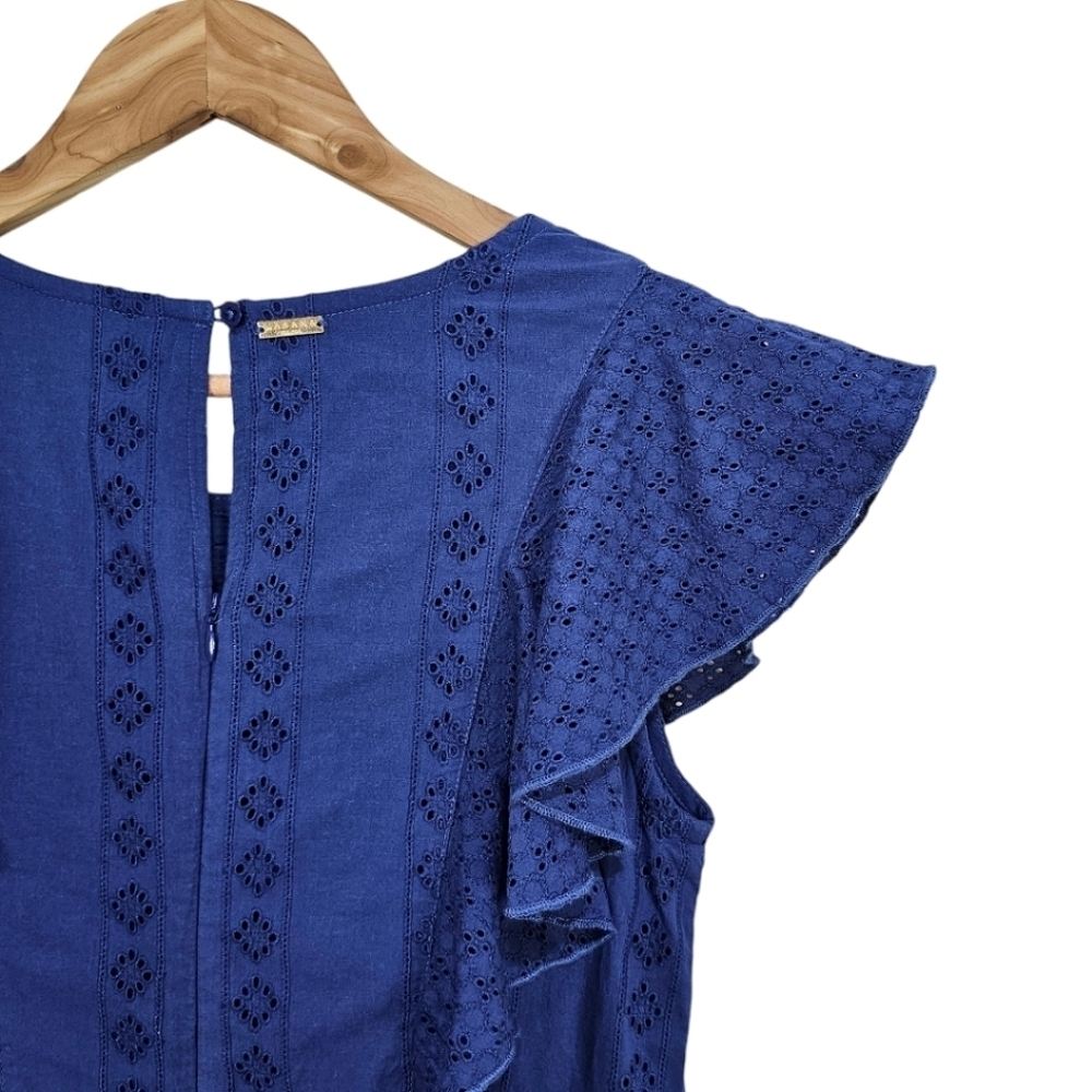 Cabana Life Navy Eyelet UPF 50+ Flutter Sleeve Mini Dress Size XS Beachy NWT - Picture 9 of 15